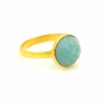 High Quality 10mm Natural Amazonite Gemstone Ring Delicate Handmade 18K Gold 925 Silver Plated Excellent Women's Fine Jewelry