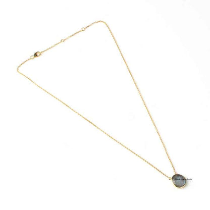 Top Selling Genuine 14x15mm Labradorite Gemstone 18k Gold Plated Sterling Silver Dainty Chain Organic Shape Necklace for Women