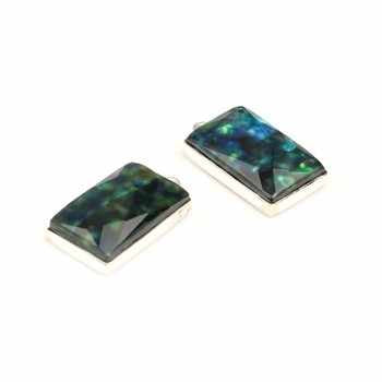 12x20mm Blue Ammolite Hydro Quartz Bezel Genuine 925 Sterling Silver Rectangle Pendant with Rhodium Plating Fine Jewelry Charms