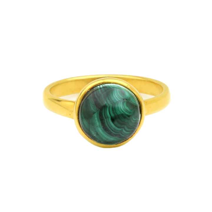 Top Quality Solid 925 Sterling Silver Natural Malachite Round Gemstone 18k Gold Filled Bezel Setting Ring for Women's Jewelry