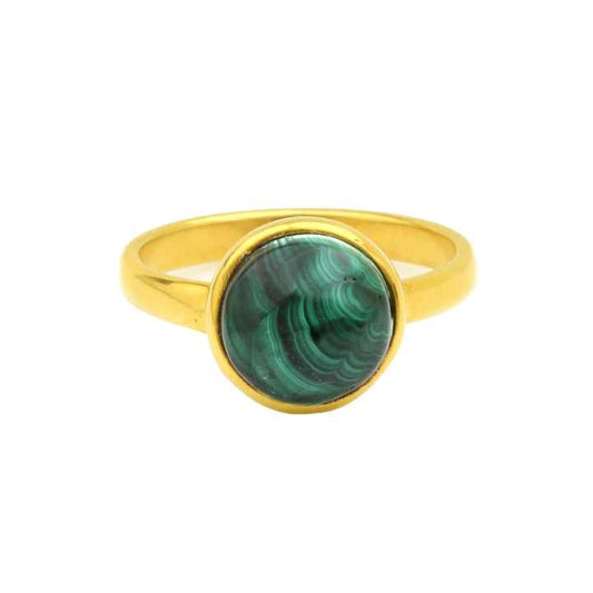 Top Quality Solid 925 Sterling Silver Natural Malachite Round Gemstone 18k Gold Filled Bezel Setting Ring for Women's Jewelry