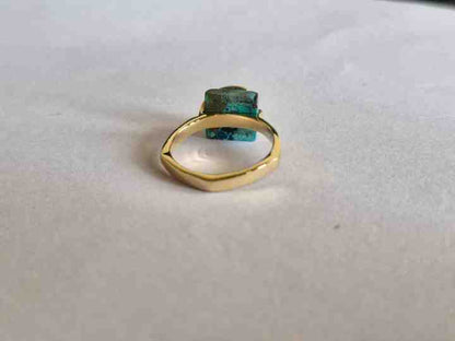 Best Selling 10mm Mohave Chrysocolla Copper 18k Gold Vermeil 925 Silver Eternity Designer Prong Square Ring Women Jewelry