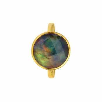 Best Selling 925 Sterling Silver Women's Cabochon Ring 12mm Multi-Abalone Shell Quartz Gemstone Gold Plated for Weddings Parties