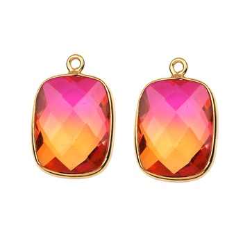 Wholesale 14x18mm Rectangle Bio-Tourmaline Quartz Gemstone Charm Multi-Color Gold Plating Fine Pendants Sterling Silver Charms