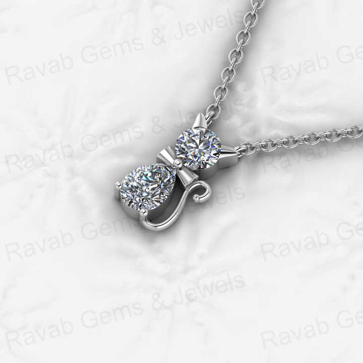 Top Quality Genuine Solid 925 Sterling Silver Cat Lover Pendant Necklace Round 5mm Pear 7x5mm Cubic Zirconia Keepsake Necklace