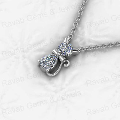 Top Quality Genuine Solid 925 Sterling Silver Cat Lover Pendant Necklace Round 5mm Pear 7x5mm Cubic Zirconia Keepsake Necklace