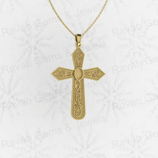 High Quality 925 Sterling Silver 50mm Floral Cross Semi Mounting Blank Setting Charm Pendant Good for Gemstone Jewelry Findings