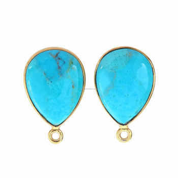 12x16mm Natural Kingman Arizona Turquoise Gemstone 18K Gold Plated Sterling Silver Bezel Pear Shape Fine Pendants Charms