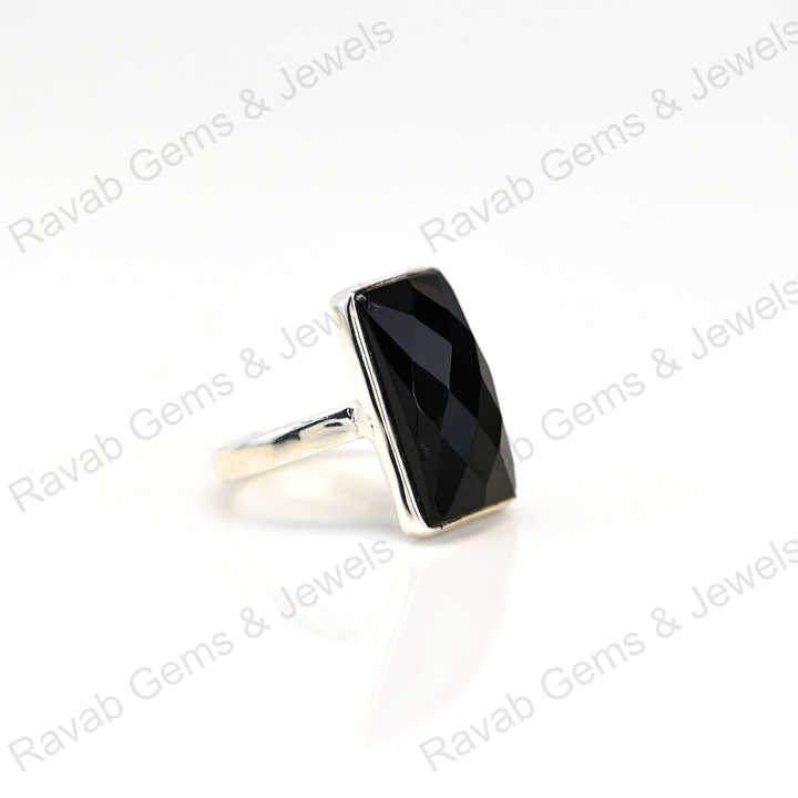 Best Quality Solid 925 Sterling Silver Women's Fine Handmade Bezel Setting Ring Black Onyx Checker Cut Rectangle Shape Elegant