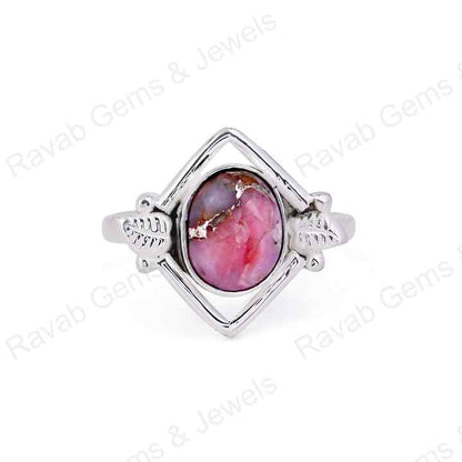 Best Selling Solid 925 Sterling Silver Natural Pink Copper Opal Gemstone Leaf Designer Fine Fashion Women Ring Handmade Jewelry