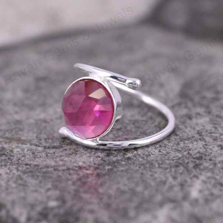 10mm Pink Tourmaline Quartz Rose Cut Bezel Setting Solid 925 Sterling Silver Women Handmade Ring For Women Fine Jewelry