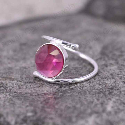 10mm Pink Tourmaline Quartz Rose Cut Bezel Setting Solid 925 Sterling Silver Women Handmade Ring For Women Fine Jewelry