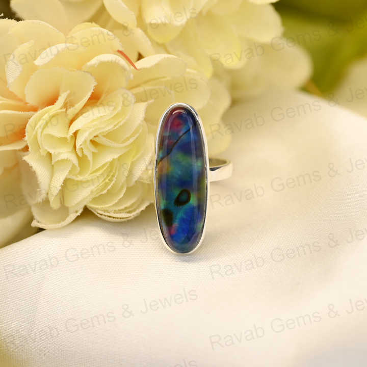 Best Selling Solid 925 Sterling Silver Abalone Shell Quartz 10x30mm Long Oval Bezel Setting Ring for Women Fine Handmade Jewelry