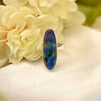 Best Selling Solid 925 Sterling Silver Abalone Shell Quartz 10x30mm Long Oval Bezel Setting Ring for Women Fine Handmade Jewelry