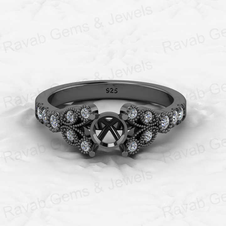 Solid 925 Silver 6mm Pave CZ Diamond Semi Mount Top Quality Filigree Open Blank Ring Prong Setting Memorial Jewelry DIY Findings