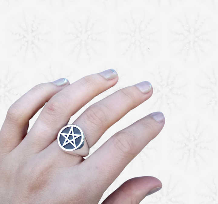 Christmas Sale Solid 925 Sterling Silver Pentacle Star Signet Engraving Signet Ring for Women & Men Fine Handmade Unique Gifts