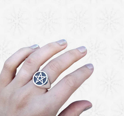 Christmas Sale Solid 925 Sterling Silver Pentacle Star Signet Engraving Signet Ring for Women & Men Fine Handmade Unique Gifts