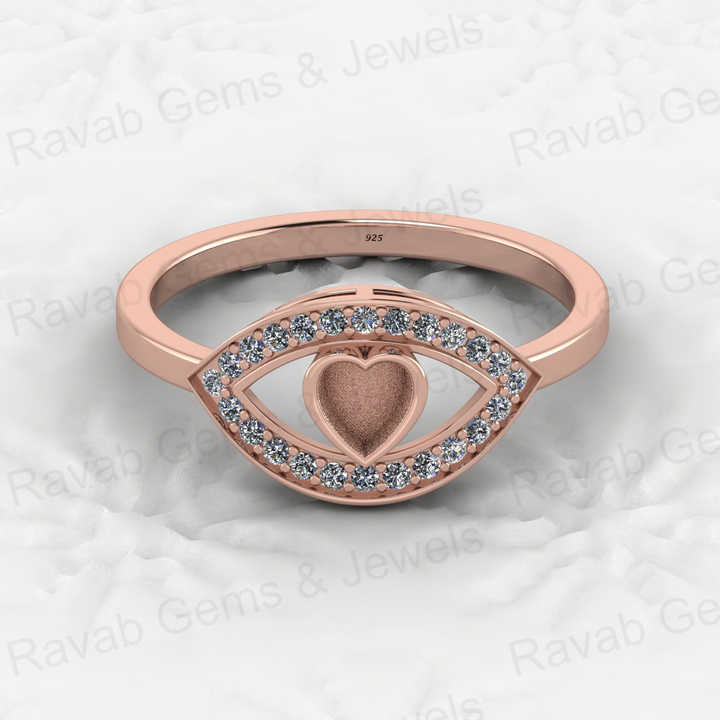 Solid 925 Sterling Silver 4mm Heart Semi Mount Blank Setting Eye in Heart Ring for Breastmilk & Keepsake Resin Ceramic Jewelry