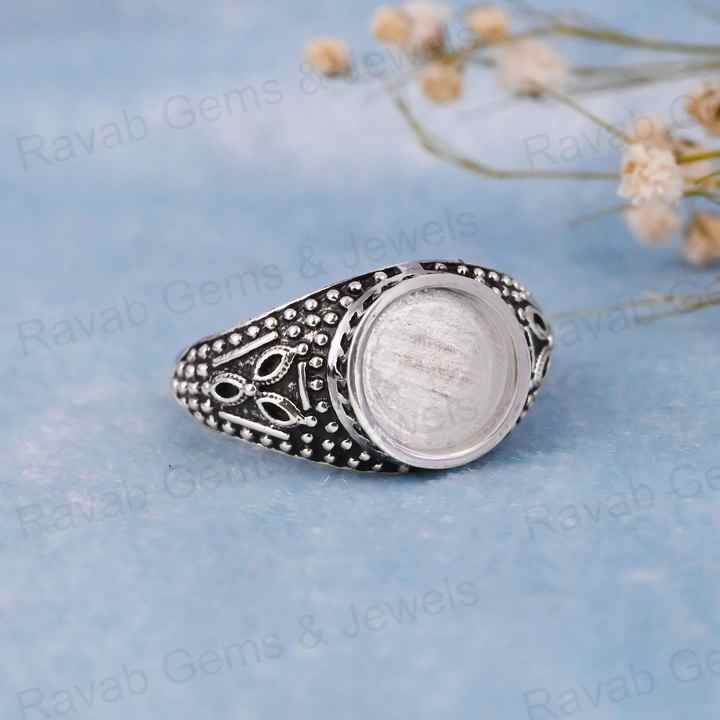 Best Quality Handmade 925 Silver 12mm Bezel Blank Base Antique Style Ring Cabochon Setting Breastmilk DIY Ashes Resin Jewelry