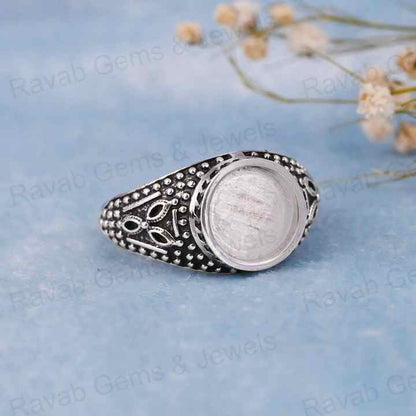 Best Quality Handmade 925 Silver 12mm Bezel Blank Base Antique Style Ring Cabochon Setting Breastmilk DIY Ashes Resin Jewelry