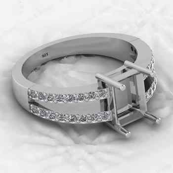 High Quality 925 Sterling Silver 8x6mm Octagon With CZ Semi Mount Fine Gemstone Jewelry Prong Setting Ring for Women