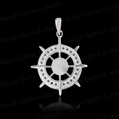 Best Quality 925 Silver 5mm Ocean Helm Ship Wheel Try Zircon Semi Mount Blank Charm Pendant for DIY Jewelry Findings Components