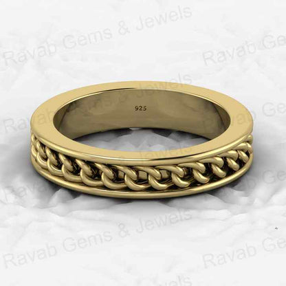 Hot Selling 925 Sterling Silver Gold Vermeil Cuban Curb Link Chain 4mm Wide Eternity Band Personalized Fine Jewelry Women's Ring