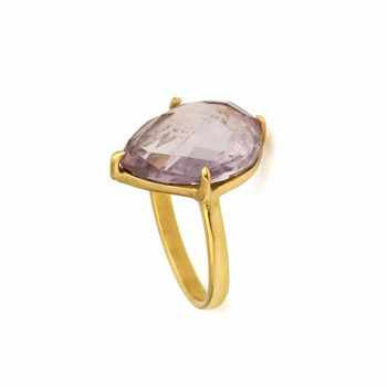 Best Selling 18K Gold Plated Sterling Silver Prong Ring Handmade Indian Jewelry Pink Amethyst Bezel Unisex Trendy Wedding Ring