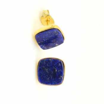 Wholesale 925 Sterling Silver Natural Lapis Lazuli Fine Stud Earrings Handmade 18K Gold Plated Gemstone Jewelry Unisex Parties