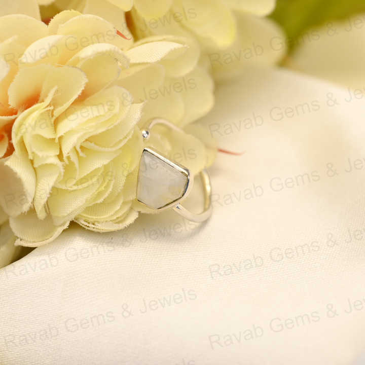 Best Selling Natural Rainbow Moonstone Sterling 925 Silver 10x10mm Diamond Cut Faceted Bezel Setting Adjustable Ring for Women