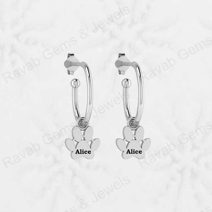 Top Selling 925 Silver Gold Vermeil Eternity Custom Name Personalized Dog Paw Print Minimalist Earrings Fine Keepsake Jewelry