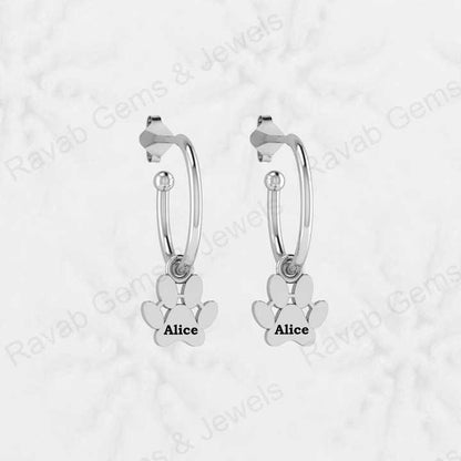 Top Selling 925 Silver Gold Vermeil Eternity Custom Name Personalized Dog Paw Print Minimalist Earrings Fine Keepsake Jewelry
