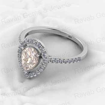 Best Selling 18K Gold Plated Genuine 925 Silver Halo CZ Ring for Women Ethiopian Opal Copper Pear Diamond Fine Bezel Setting