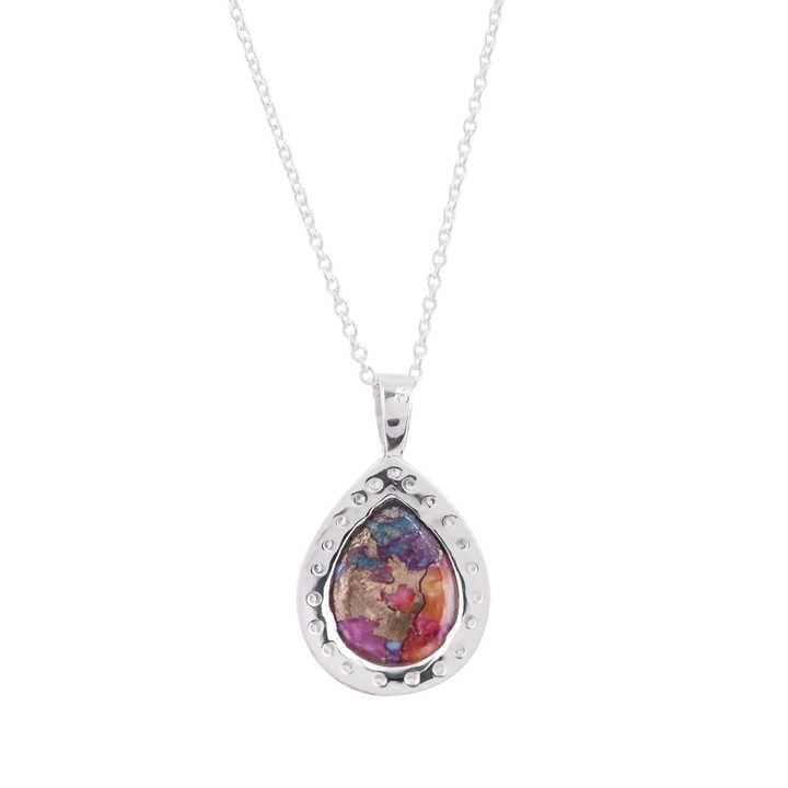 Beautiful 12x16mm Dahlia Mohave Mix Oyster Copper Turquoise With CZ 925 Silver Fine Jewelry Teardrop Pendant Necklace for Women