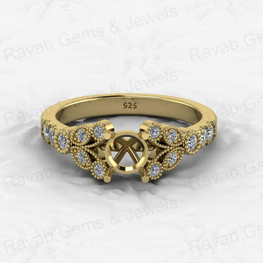 Solid 925 Silver 6mm Pave CZ Diamond Semi Mount Top Quality Filigree Open Blank Ring Prong Setting Memorial Jewelry DIY Findings