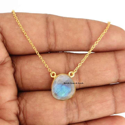 Best Selling Genuine 925 Silver Rainbow Moonstone Healing Crystal Vermeil Eternity Band Dainty Chain Pendant Necklace for Her