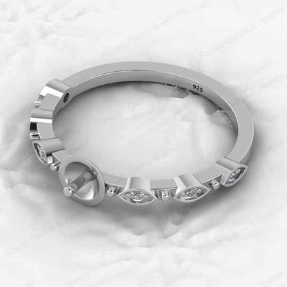 Solid 925 Sterling Silver CZ Sides 6mm Round Solitaire Semi Mount Setting Ring for Resin & Ashes Breastmilk DIY Jewelry Findings