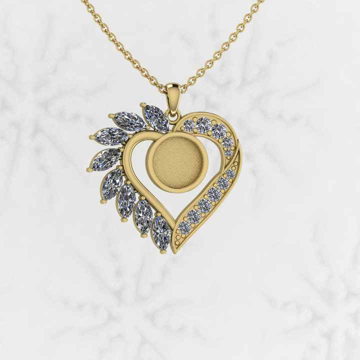 Top Selling Genuine 925 Sterling Silver Gold Plated 25mm Valentine Heart Charm Semi Mount Blank Pendant Setting Keepsake Jewelry