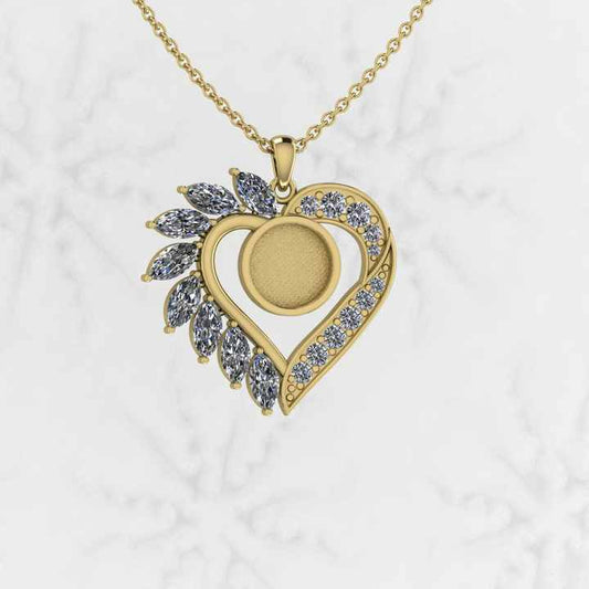 Top Selling Genuine 925 Sterling Silver Gold Plated 25mm Valentine Heart Charm Semi Mount Blank Pendant Setting Keepsake Jewelry