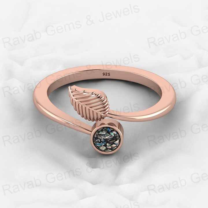 Best Selling Solid 925 Sterling Silver Black Ethiopian Opal Bezel Leaf Designer Adjustable Ring for Women Birthstone Jewelry