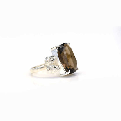 Best Quality Solid 925 Sterling Silver Sparkling Smoky Quartz Octa Cushion 10x14mm Prong Setting Ring Women Party Jewelry