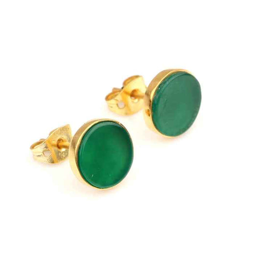 Impressive 18K Gold Plated Onyx Gemstone Stud Earrings 925 Sterling Silver Jewelry With Natural Green Round Shape Fine Design