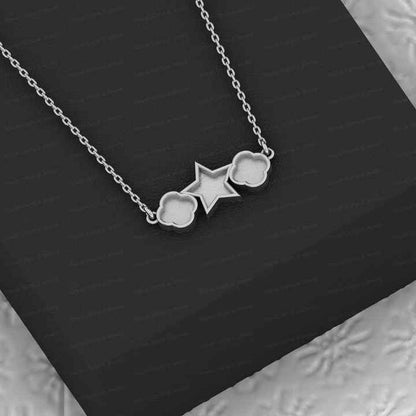 Solid 925 Silver Keepsake Clover Star Bezel Collet Charm Pendant Necklace Setting for Resin Ashes Stone DIY Jewelry Findings
