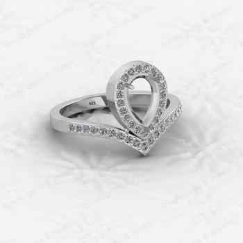 Genuine 925 Sterling Silver 7x9mm Pear Shape Semi Mount Ring Blank Setting for DIY Engagement Party Jewelry & Keepsake