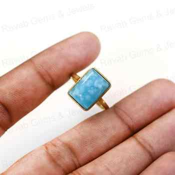 Handmade 18K Gold Plated Silver Dainty Rectangle Ring for Her 12x16mm Natural Smithsonite Gemstone Bezel Latest Fine Rings