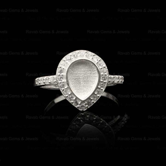 2024 Wholesale 925 Solid Silver 7x9mm Pear With Zircon Set Semi Mount Blank Bezel Setting Ring Good for Gemstone & Ashes Resin