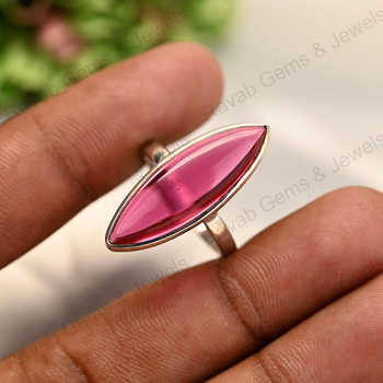 Top Selling 925 Sterling Silver Marquise Bezel Setting Ring 10x30mm Pink Tourmaline Quartz Fine Handmade Jewelry for Women