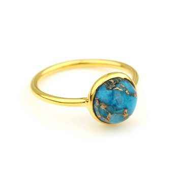 Beautiful 12mm Mohave Blue Copper Turquoise Round Cabochon Bezel Handmade 925 Silver Vermeil Eternity Ring Fine Jewelry For Her