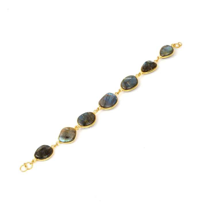 Best Selling Natural Blue Flash Labradorite Gemstone Bezel 925 Silver 18k Gold Plated Chain Adjustable Uneven Bracelet for Women