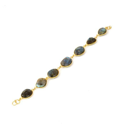 Best Selling Natural Blue Flash Labradorite Gemstone Bezel 925 Silver 18k Gold Plated Chain Adjustable Uneven Bracelet for Women